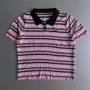 Pink & Navy Striped Knit Polo